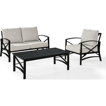 CROSLEY 3 Piece Kaplan Outdoor Seating Set with Oatmeal Cushion - Loveseat, Chair, Coffee Table KO60014BZ-OL